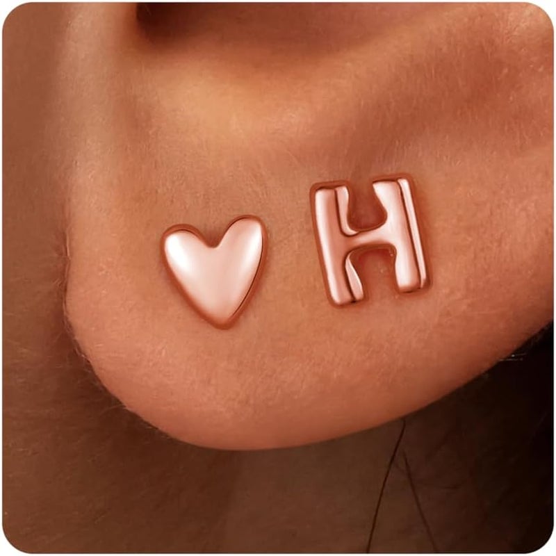 JIAOGE Valentines Day Gifts for Kids Teen Girl Jewelry - 2 Pairs S925 Sterling Silver Post Gold/Rose Gold Heart Initial Stud Earrings for Girls Teen Girl Gifts Hypoallergenic Earring for Women Jewelry - Image 1